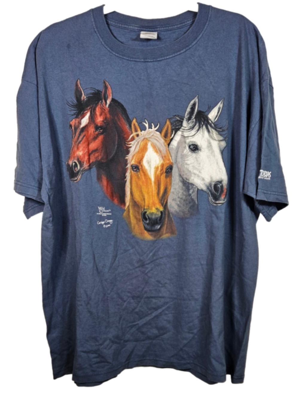 Vintage 2000 Wild Cotton Horse Graphic T-Shirt 2XL Carolyn Cheng Lake Tobias Wil